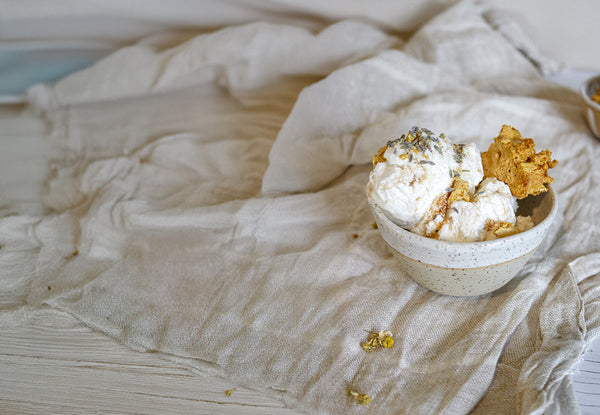Homemade Chamomile Ice Cream with Honeycomb Pieces