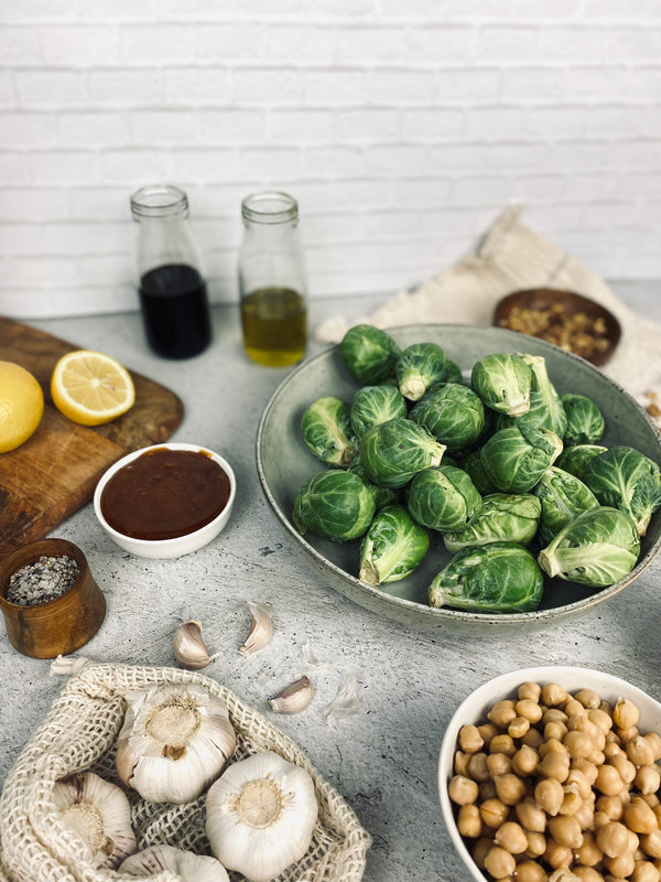 Honey Glazed Brussel Sprouts with Hummus