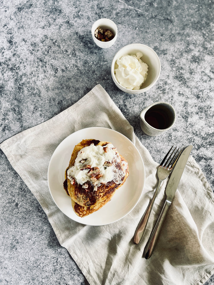 Spiced Pumpkin Pancakes with Pecans and Honey