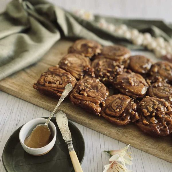 Spiced Easter buns with Manuka honey caramel